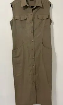 Vintage 90s Rafaella Button Front Sleeveless Midi Linen Cotton Shirt Dress Sz 10
