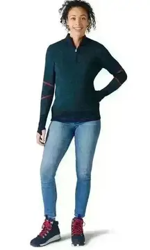 Smartwool Women's Dacono Half Zip Sweater Twilight Blue Heather Wool Size S