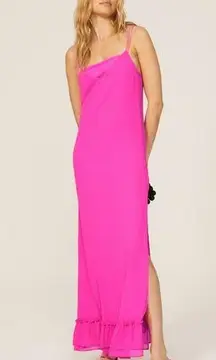 Line & Dot Adelyn Hot Pink Maxi Slip Dress Square Neckline Spaghetti Straps sz L