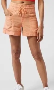 Athleta Cabo Linen 4" Shorts Pull on Drawstring Cactus Peach Coral size 12