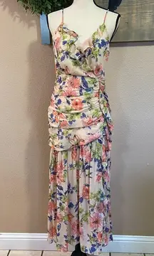 NWOT Lulus Stunning Soiree Pink Floral Print Ruched Midi Dress