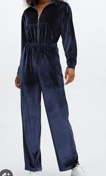 Fabletics blue velvet straight leg jumpsuit size xxl