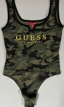 Guess Green Black Camo Camouflage Logo Graphic Tank Top Sleeveless Bodysuit Onesie Shirt Size M 🖤✨