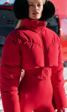 Alo Yoga Main Act Corset Puffer Bold Red Jacket Size XS RARE