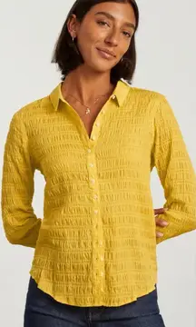 Everlane The Button Down Smocked Top in Lemon Yellow 6 Medium