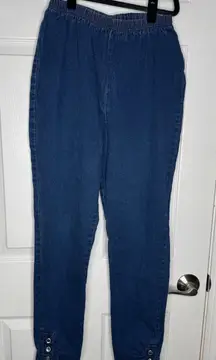 QUACKER FACTORY Vintage Elastic Waist Pull-On Jeans Rhinestone Button Ankle M