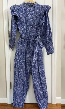 Women’s Eloquii Periwinkle Blue Floral Ruffle Tapered Jumpsuit NWT Size 14