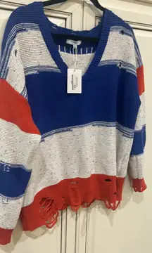 Fate Striped Orange And Blue Sweater