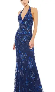 FLORAL EMBELLISHED HALTER GOWN