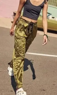 FP Movement Back to the Future Metallic Green Lightweight Parachute Pants XS