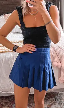 Blue Pleated Mini Skirt 