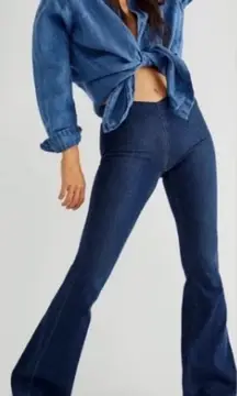 Free People Penny Pull-On Flare Jeans Retro 90s Y2K‎ Boho Blue Size 31