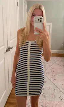 blue and white sweater dress