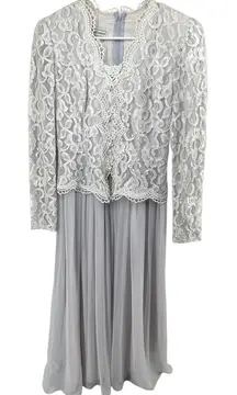 Vintage Scott McClintock Maxi Dress Mother of the Bride Lace Pearl White Gray 4