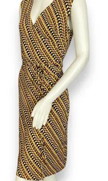 ABS Allen Schwartz Faux Wrap Dress Graphic Print Blocks Diagonal Brown‎ Medium