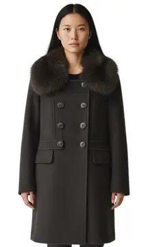 1 Madison Penny Lane Luxe Coat M Genuine FOX FUR Collar Double Breasted Belted