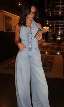 Zara jumpsuit denim halter wide leg open back bohemian casual summer