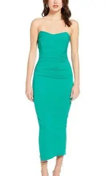 Katie May Teal Green Strapless Open Back Tie Strap Ashun Sheath Midi Dress M