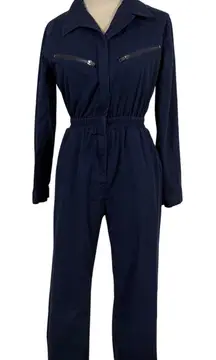 TEN SIXTY SHERMAN Navy Blue Utility Jumpsuit Long Sleeve Elastic Waist Women's S