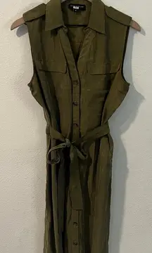 Slate & Willow Olive Green Sleeveless Button Tie‎ Front Cargo Dress Size 8