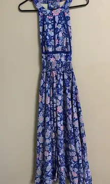 Abel the Label Anthropologie Blue Bell Cottage Floral Maxi Halter Dress Size XS