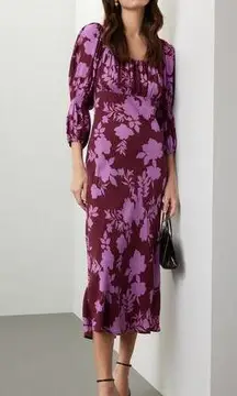 Peter Som Purple Floral Print Midi Square-Neck Dress Size 8