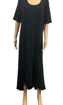 Isaac Mizrahi Live Black Short Sleeve Flowy Asymmetrical Hem Midi Maxi Dress M