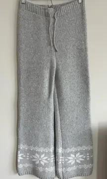 Pink Rose Fair Isle Wide Leg Sweater Pants Light Grey Size Small