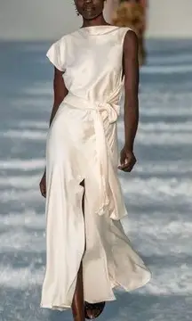 Bec + Bridge Dress Piper Asymmetrical Satin Midi Wedding Rehearsal Ivory 8 NWT