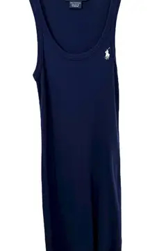 Ralph Lauren Sport XS Tank Dress Navy Blue Ribbed Pony Cotton Mini Preppy 781