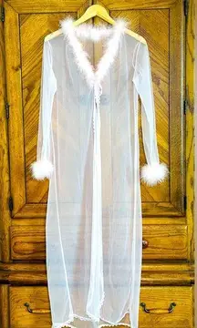 70’s Sheer Pink Nylon Marabou Feather Robe by Elegant Moments One Size