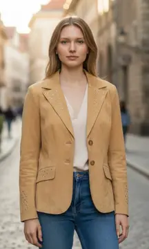 NWOT Max USA 100% genuine Leather Studded Blazer