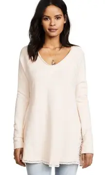 Free People Top No Frills Lace Inset Asymmetrical Boho Pullover Top L