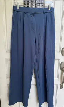 OGL Blue Viscose‎ Blend High Waist Pleated Wide Leg Career Pants Size Medium