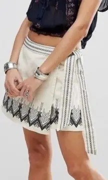 free people dream away embroidered wrap mini skirt