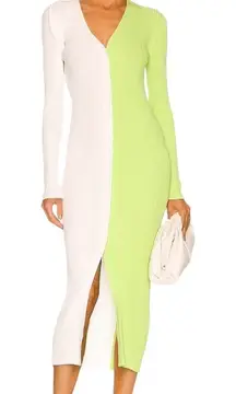 STAUD - Shoko Sweater Dress Lime White Colorblock Midi Sz M
