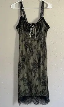 Cider  Green Black Lace Knot Front Cami Mini Dress Casual Party Going Out Y2K