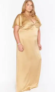 Show Me Your Mumu Rome Twist Gown True Gold Luxe Satin XS NWT