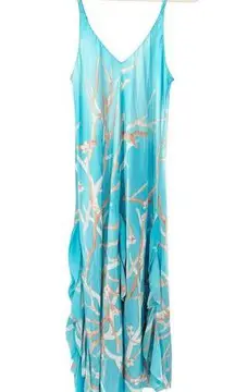 Oscar De La Renta Womens Y2K Vintage Printed Satin Maxi Flowy Fairy Slip Dress