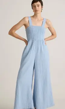 Quince 100% Organic Cotton Gauze Smocked Wide Leg Jumpsuit Size S