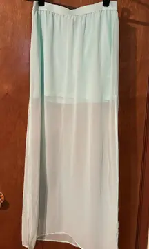 Divided H&M Mint Sheer Maxi Skirt Green Overlay Slits Elastic Waist Size US 6