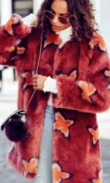 Free‎ People RARE HTF Wrap Me Up Star Faux Fur Fun Jacket Coat Blogger Fav Fall