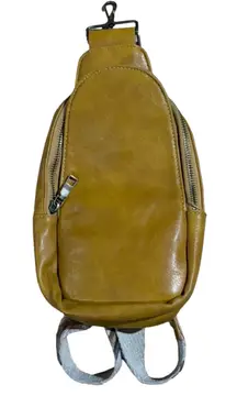 Crossbody Sling Slouch Bag Faux Leather Mustard Adjustable Guitar Strap 9.5x5.5