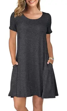 KORSIS Summer Casual T Shirt Dress Swing Dress Pockets in Dark Grey, Size 2XL‍‍﻿