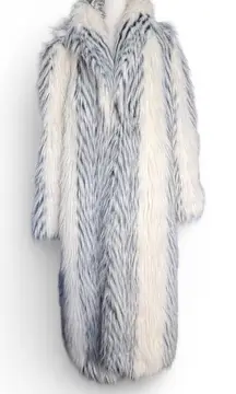 Vintage Donnybrook Faux Fur Long Coat White Gray Striped Plush Elegant Evening