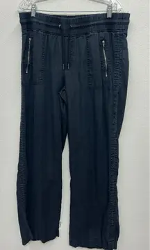 Athleta Women's Size 16 Cabo Linen Wide Leg Pant Chambray Baggy Black Lagenlook