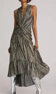 Misa Los Angeles Ava Plunging Twist Metallic Maxi Dress
