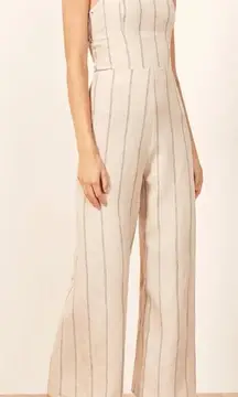 Reformation Jager Linen Jumpsuit Natural Tan/Black Stripe Women’s Size 0