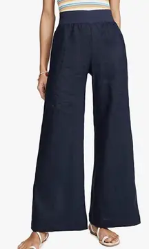 Three Dots Wide Leg High Waisted Linen Pants Navy Blue Size Small