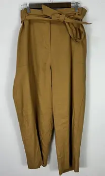 Calvin Klein XL Linen Paperbag Pants Tan Tie Waist Minimalist Quiet Luxury Chic